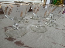 Set 6 tazze da dessert vintage in vetro bianco bordato oro motivo grano stelo e piedini