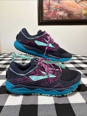 EXC! Brooks Caldera 2 Trail Running Shoes Women's Size 10 Navy Blue Teal Purple