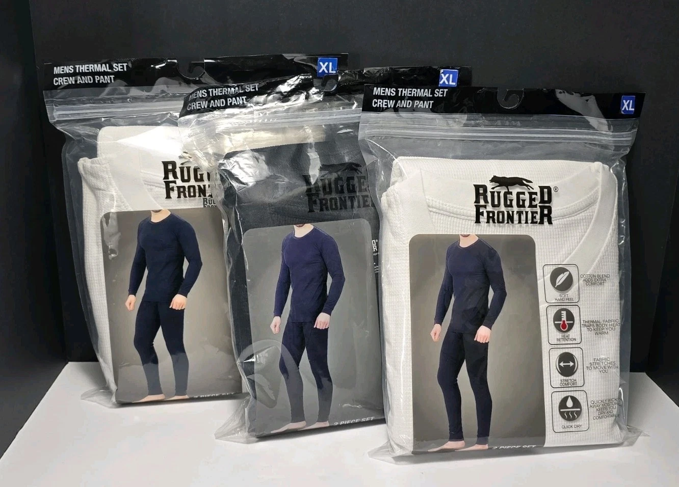Lot Of 3 Rugged Frontier 2-piece Gray And White Men's XL Warm Thermal Underwear