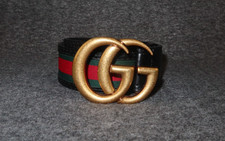 Gucci Green/Red Web Fabric Leather, GG Logo Buckle Belt Size 44 / 110 cm