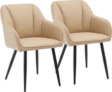 CLIPOP Dining Chairs Set of 2 with Armrests Faux Leather Beige