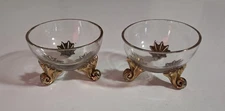 Vintage Victorian Gold Gilt~ Footed Clear Glass ~Salt Dip Cellar~ Nut Cup