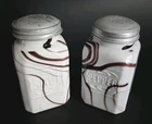Vintage Depression Style Milk Glass Salt & Pepper Shakers White & Purple Swirl