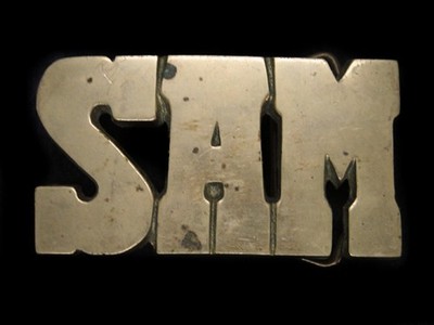 UA01123 VINTAGE 1980s NAME **SAM** SOLID BRASS BARON BELT BUCKLE