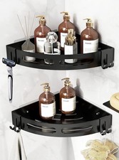 2-Tier Corner Shower Caddy Bathroom Organizer Storage Shelf No Drilling 8 Hooks