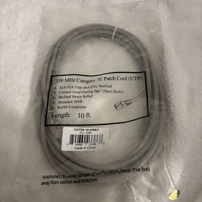 MONOPRICE 3386 Patch Cord,Cat 5e,Booted,Gray,10 ft. 5PZX3