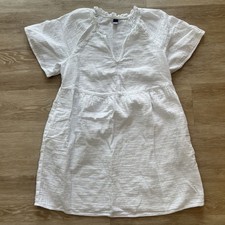 Old Navy Split Neck Crinkle Gauze Mini Swing Dress White-Size L