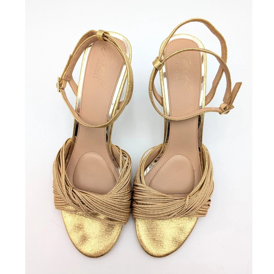 Sandalia Jewel Badgley Mischka Nanette trenzada con correa al tobillo para mujer dorada talla US9.5 Foto 3 de 4