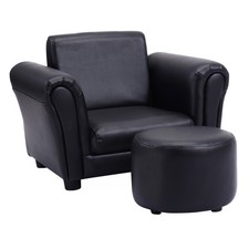 2 PCS Kids Sofa Armrest Chair Couch Children Toddler Girls Gift w/ Ottoman Black