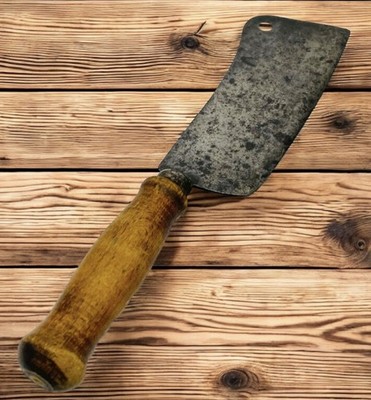Antique S Richard Meat Cleaver  13.5  Wood Tiger Maple Handle Southbridge MA