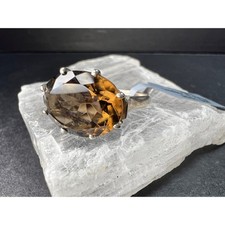 Smoky Quartz 925 Sterling Silver Statement Ring Size 9