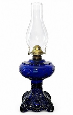Vintage Princess Feather Cobalt Oil Lamp Kerosene Lamp Blue Victorian