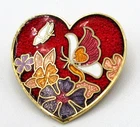Vtg pink red gold tone metal BUTTERFLY HEART FLOWER Brooch Pin Costume Jewelry