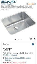 Elkay ELUH1814PD Lustertone Classic Single Bowl Stainless Sink, 20.5" x 16.5"
