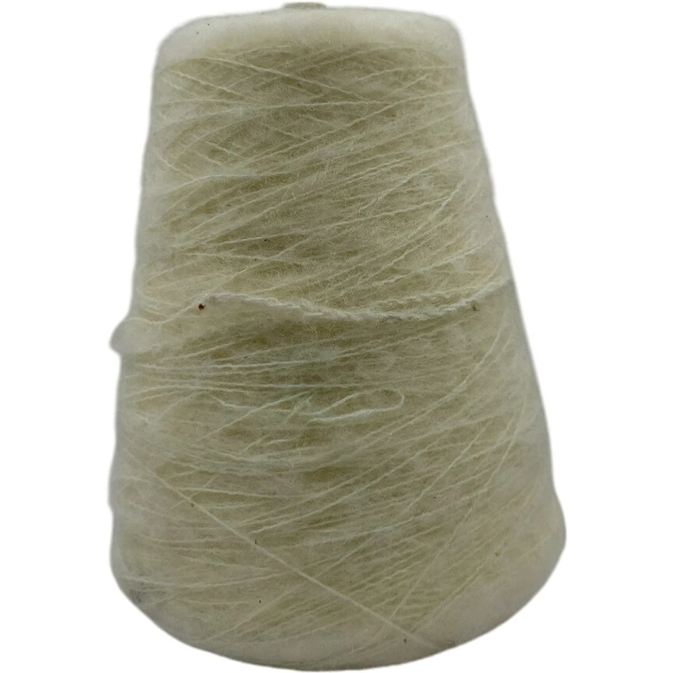 Vintage 1980s Cream Off White Fuzzy Wool Blend Yarn Cone - Image 3 of 4