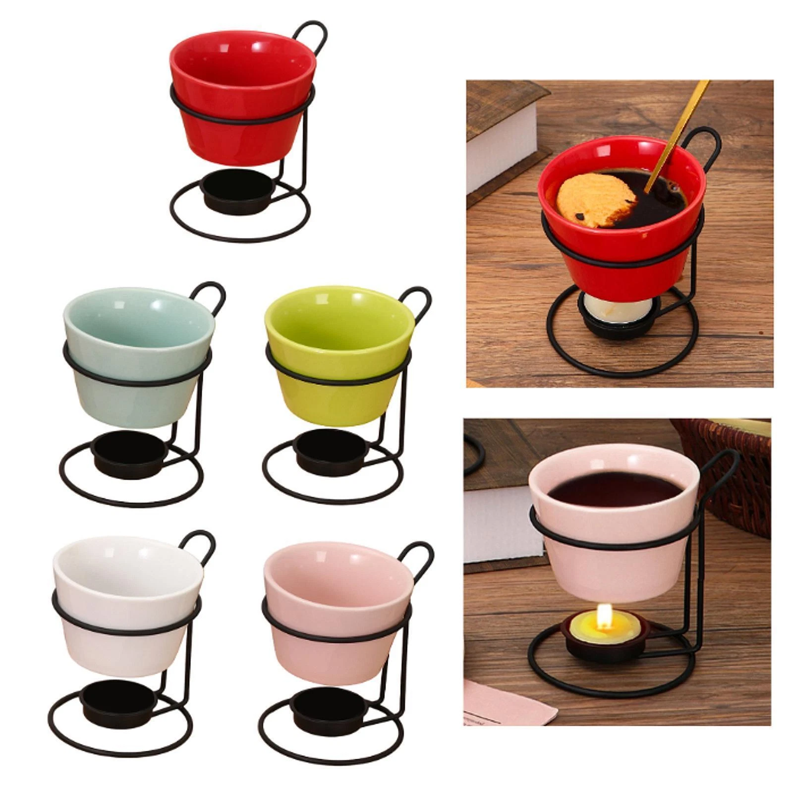 Chocolate Fondue Pot Butter Heater with Rack Ceramic Butter Warmer Set Ceramic
