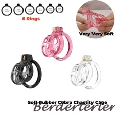 Soft Rubber Cobra Chastity Cage with 6 Rings Cages Abstinence Chastity Devices