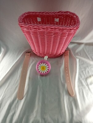 Plastic Wicker Like Girls Bike Handlebar Basket With Straps And Bell