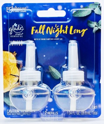 2 REFILLS Glade FALL NIGHT LONG PlugIns Plug In Scented Oil Refills 1. ...