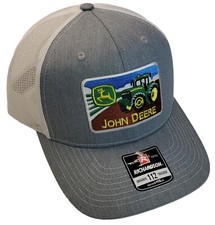 John Deere Tractor Patch on Richardson 112 Trucker Hat Snapback Heather/White
