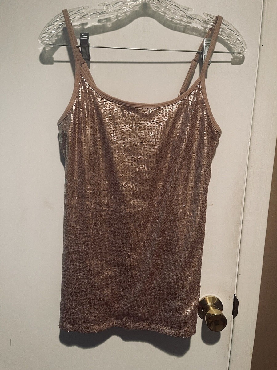 Torrid Shirt Womens Sz 0 L Tank Top Foxy Cami Rose Gold Sequin Adjustable  Straps | eBay