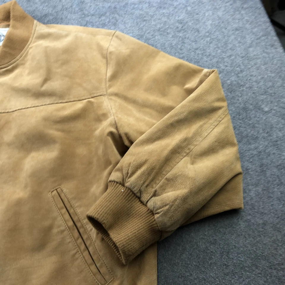 Boston Harbor Jacket Mens XL Beige Leather Bomber Zip Lined - Image 4 of 4