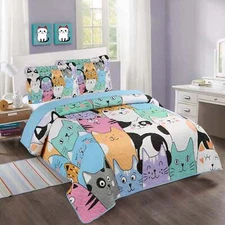 Adorable Cat Quilt Bedspread Set Cozy and Fun Bedding for Bedroom WX202