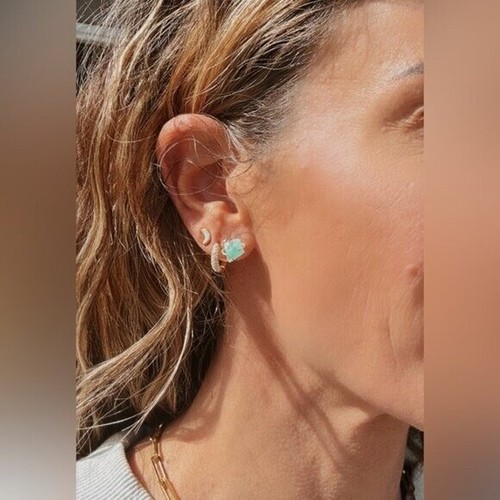 Amazonite Jewelry Set Raw Stud Earrings & Gold Beaded Chunky Bracelet PRETTY - Picture 9 of 16