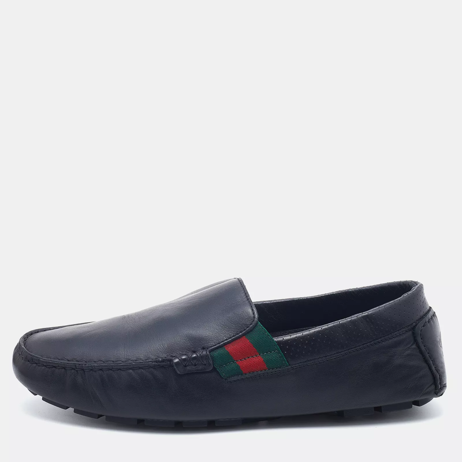 Mocassins Gucci en cuir bleu foncé à enfiler toile taille 41,5