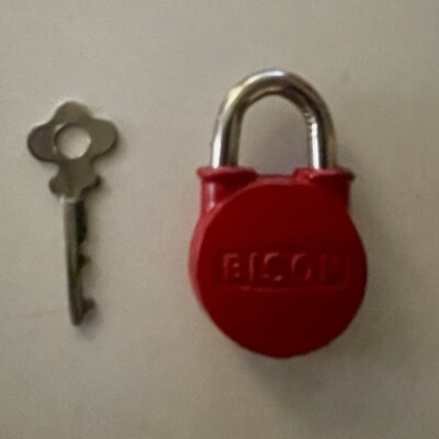 Vintage Bison Mini Lock Small Steel Padlock Unusual & Unique Size & Key Antique