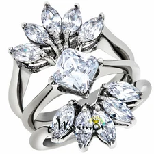 3.74 Ct Zirconia Stainless Steel 3 Piece Engagement Wedding Ring Set Size 5-10