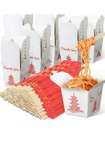 50 Kari-Out, Disposable Chinese Take Out - To Go Boxes & 50 Bamboo Chopsticks