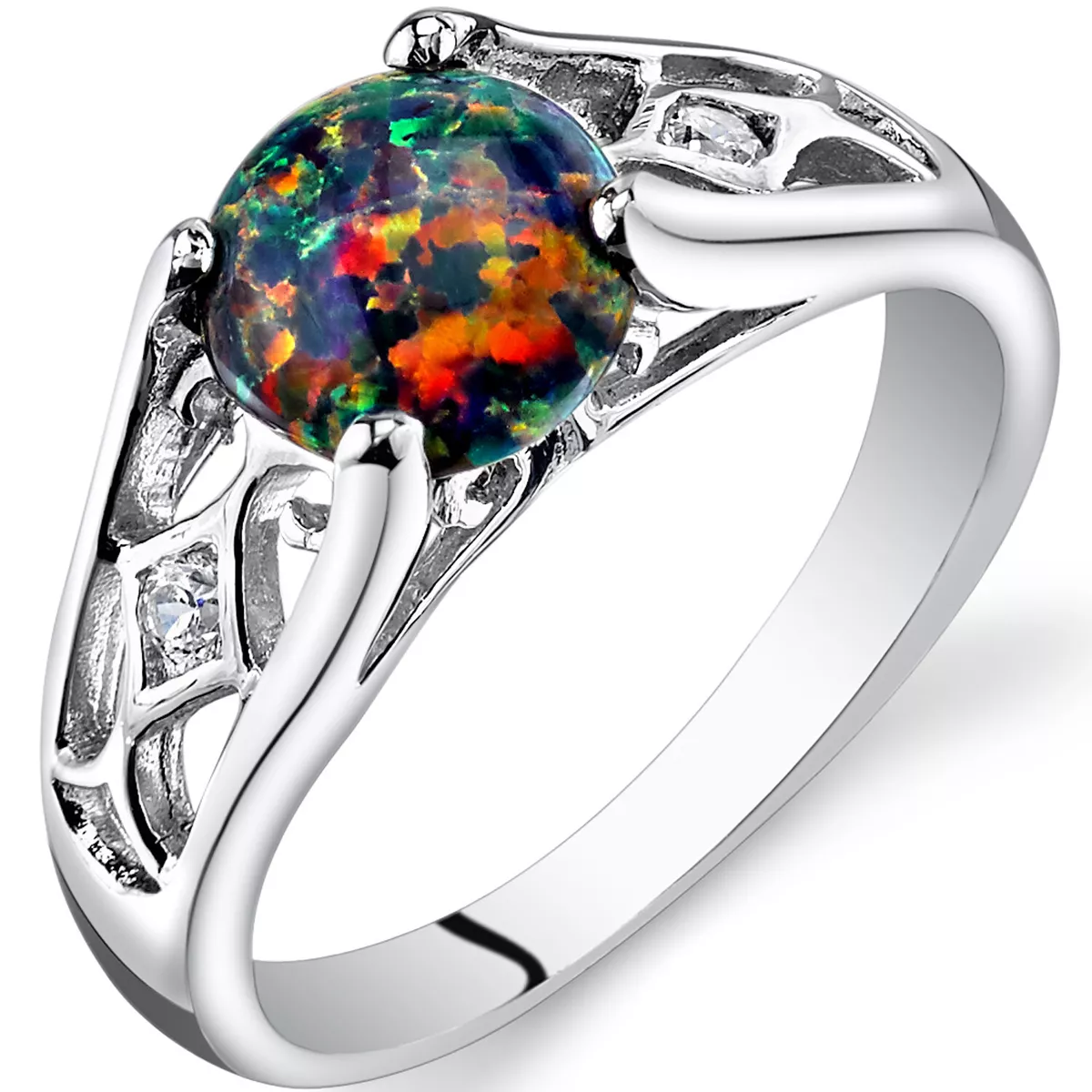 1.00 ct Lab Created Black Opal Engagement Ring in Sterling Silver