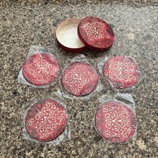 5 Pc Robert Stanley Home Collection Capiz Shell Coasters with Box Red Gold Decor