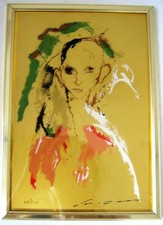 Serigrafia su metallo dorato di Ernesto Treccani ed. limitata 49 di 200 cm.20x28