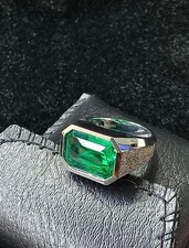 emerald gemstone ring, lab grown emerald, 925 sterling silver ring, ring for men