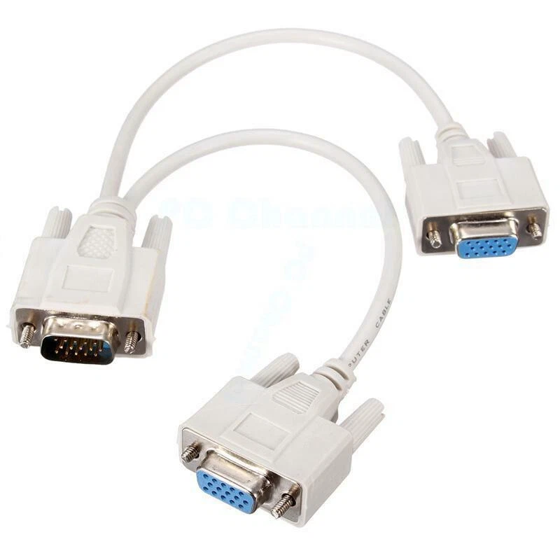 VGA SVGA 1 PC TO 2 MONITOR Male to 2 Dual Female Y Adapter Splitter Cable 15 PIN - Image 3 of 3