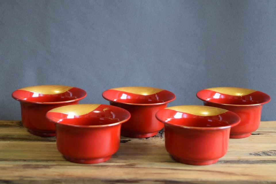 Juego de tazas Makie japonesas WAJIMA "TATSUTAGAWA" de Kei ENOKI F84 Foto 3 de 4