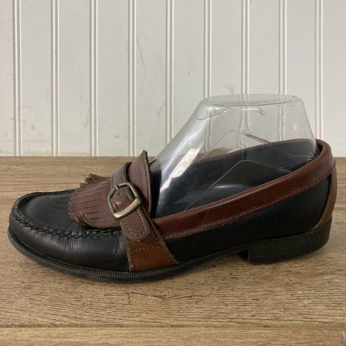 De colección Sebago Mocasín Barco Zapatos Para Mujer 7,5 M Negro Marrón Cuero Hebilla Sin Cordones - Imagen 5 de 12