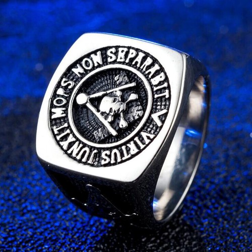 Men's Jewelry Masonic Skull Ring Stainless Steel Freemason Brother Rings Biker - Picture 3 of 5