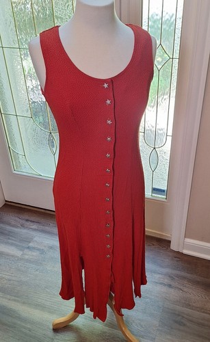 Vintage Wayne Diamond Designs Size 9 Dress STAR BUTTONS Sleeveless MADE IN USA