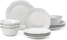 French Perle 12-Piece Dinnerware Set, White, with Accent Plates