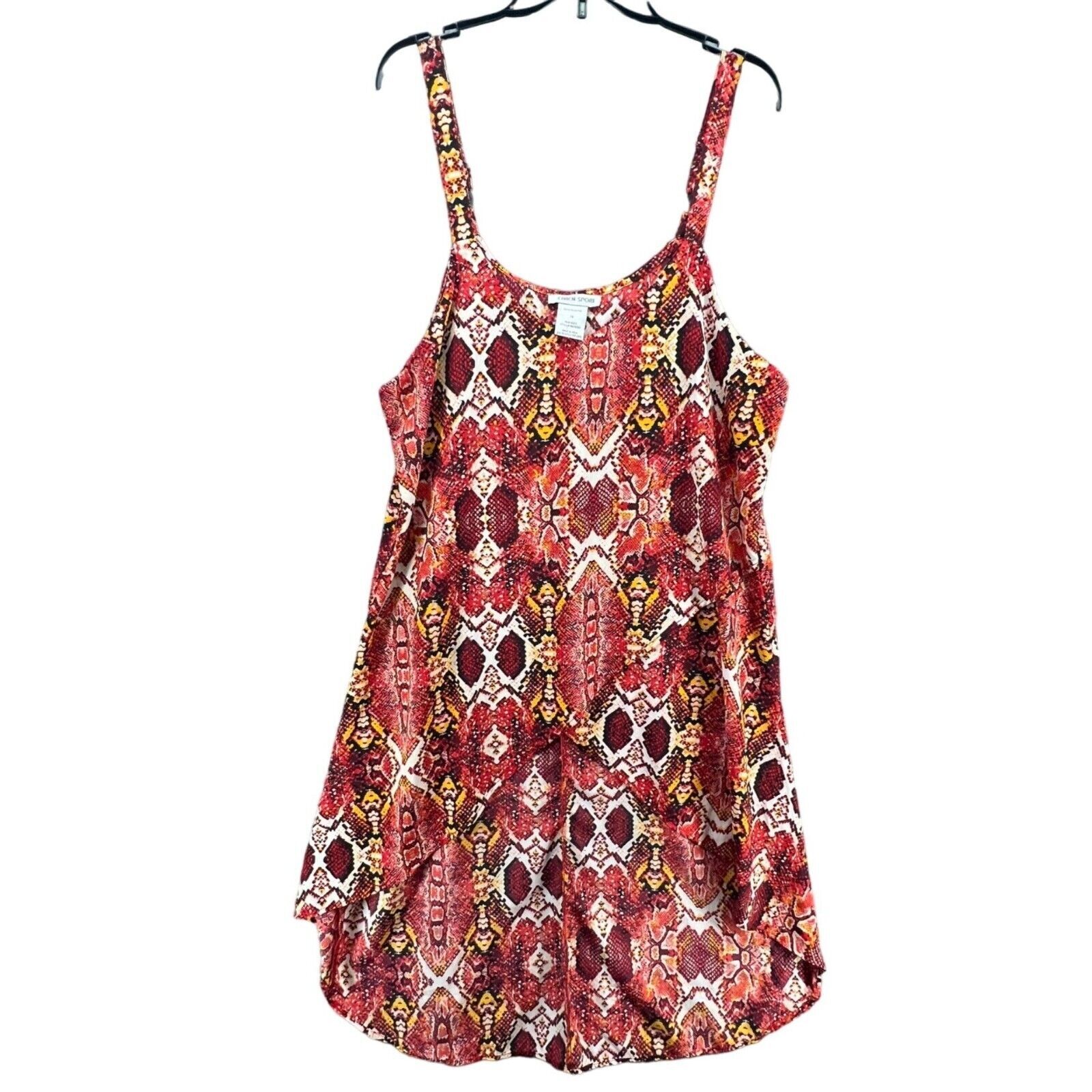 Caren Sport Dress Womens 1X Red Orange Snakeskin Adjustable Boho Beach Chic