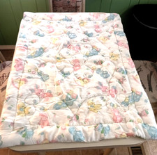 VTG PASTEL ANIMALS ELEPHANT LAMB BUNNY CAT MICE ROCKING HORSE BABY COMFORTER