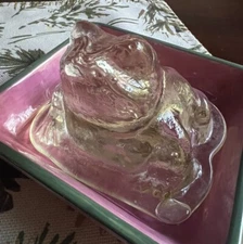 Vintage Viking Art Glass Large Heavy Clear Crystal Frog Toad Paperweight  AD