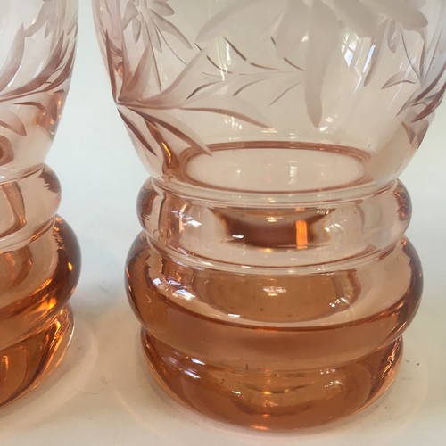 Pink Depression Drinking Glass Etched Floral Flower Candle Holder 5" Set of 2 - Picture 10 of 24