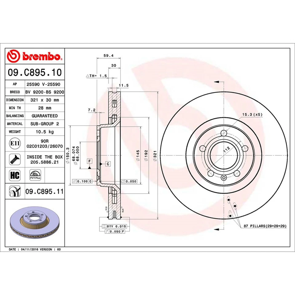 Rotores de freno de disco delanteros Brembo pastillas de freno de cerámica para Mercedes-Benz S600 2009 Foto 2 de 4
