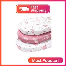 FIEMOL Baby Bassinet Sheets, 3 Pack Fitted Bassinet Mattress Sheets, Compatible