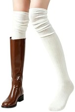 Knee High Socks for Women One Size White