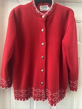 Vintage Amana Women’s Red Wool Cardigan Sweater Made in USA Size 42
